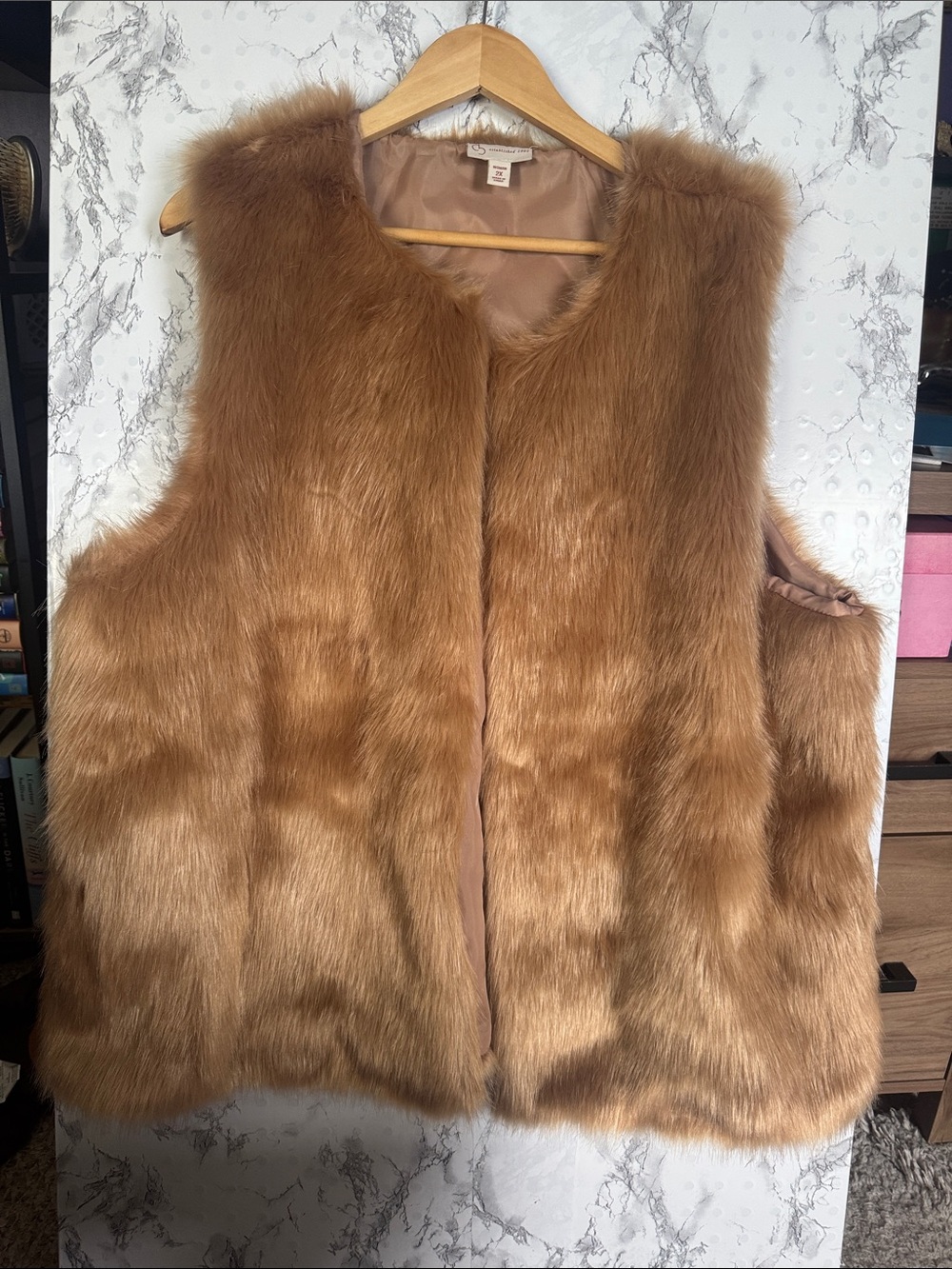 Christopher & Banks Faux Fur Vest Camel Brown Size 2X